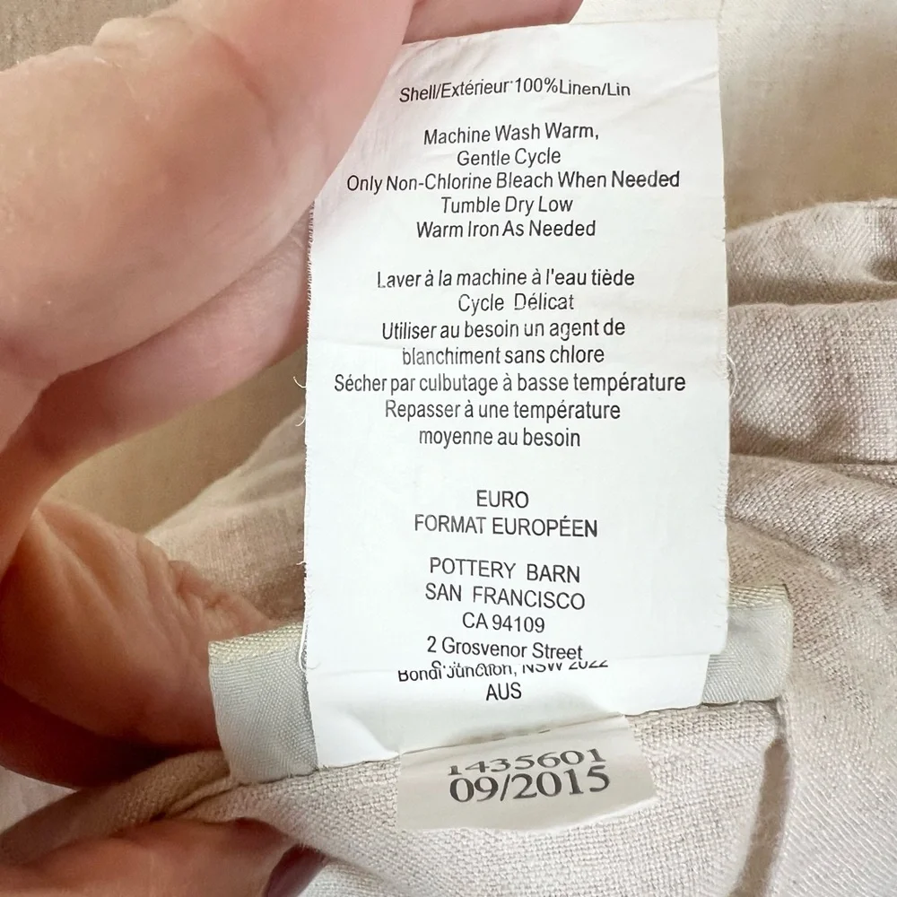 Pottery Barn Belgian Flax Linen Hemstitch Euro Sham - Natural Off-White 26x26